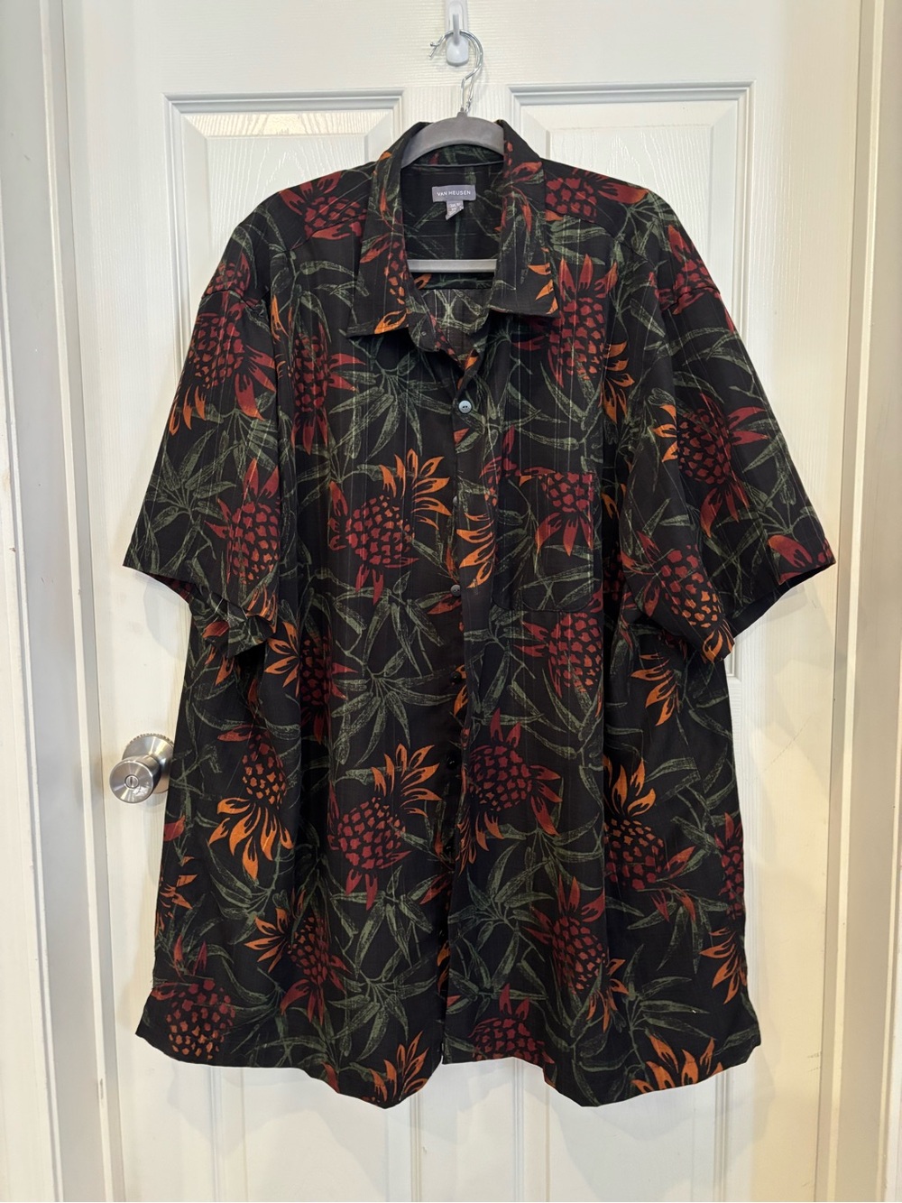 Black Camp Shirt with Red & Orange Pineapple Motif